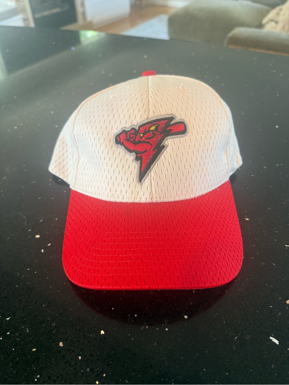 Pacifica White and Red Mesh Baseball Cap with Lightning Mascot